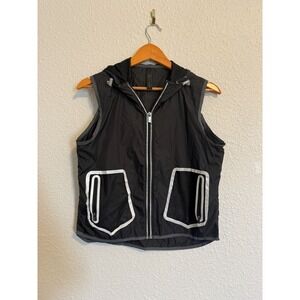 Hooded Vest Womens M Softshell Full Zip Windproof Running Jacket Reflective Trim